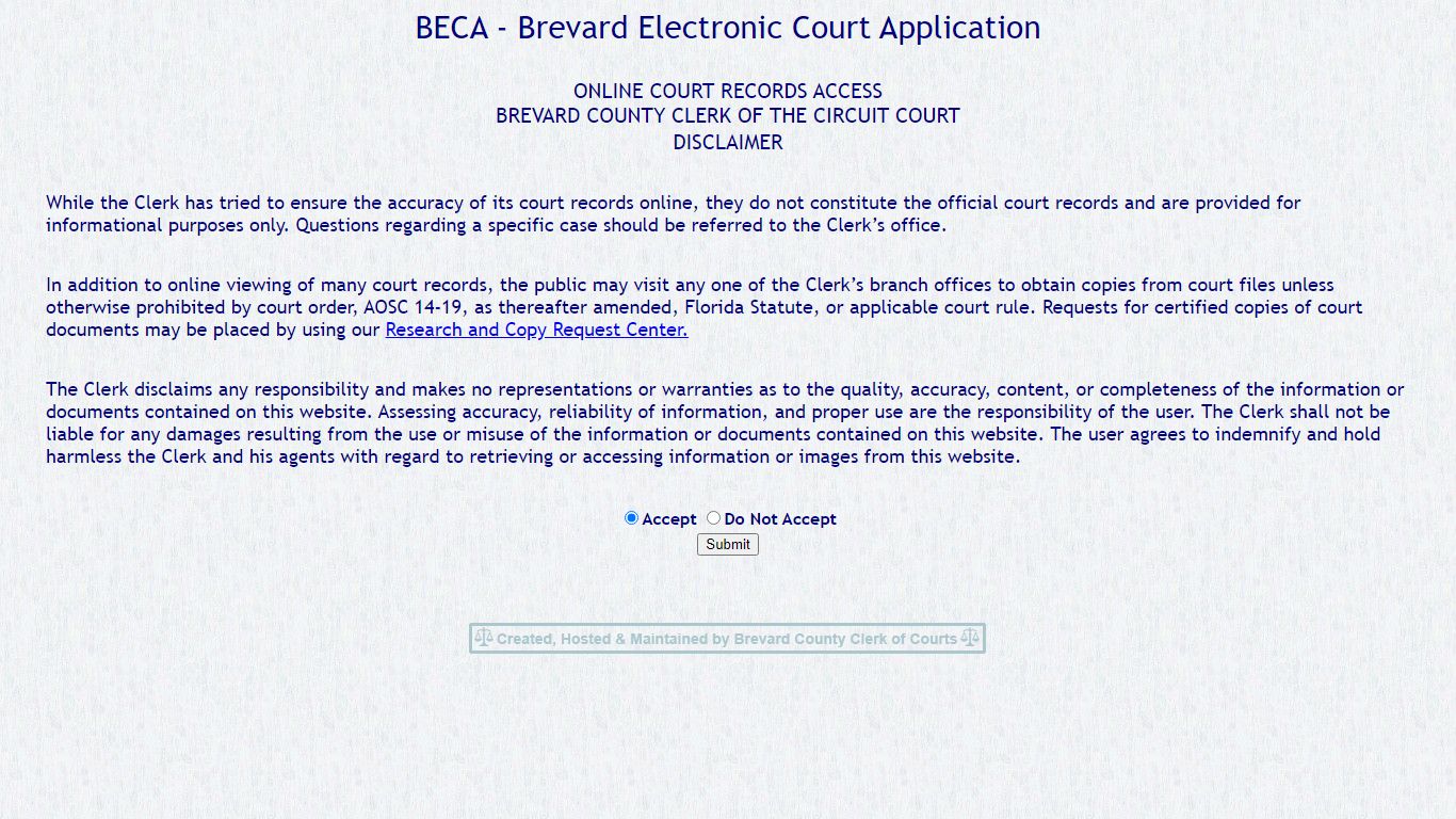 BECA - Brevard Electronic Court Application - brevardclerk.us